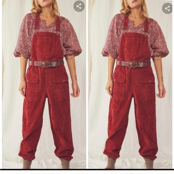 Free People Red Corduroy Jumpsuit - Picture 10 of 12